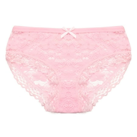 

Fashion Hollow Mesh Breathable Buttocks Lace Panties Bowknot Briefs Low-waist Underwear PINK