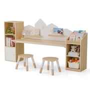 Guqiart Kids Desk and Chair Set with 5 Storage Cabinets, 71 Wooden Study Drawing Table with Bookshelves