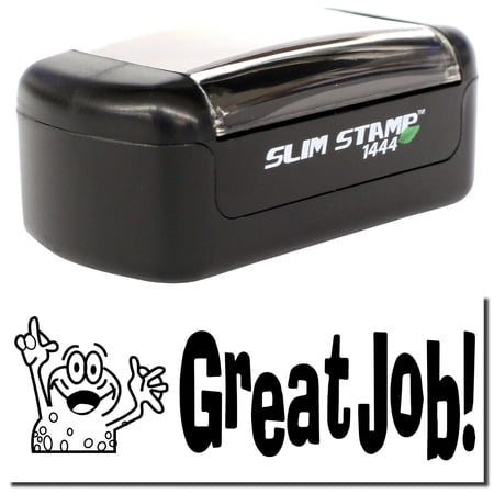 Slim Pre-Inked Great Job Stamp, Slim 1444, Ultra Slim Design, Impression Size 1/2" by 1-3/4", Up to 25,000 Impressions - Black Ink