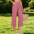 thumbnail image 4 of Women's Pants Cotton Linen Petite Summer Lightweight High Waist Straight Leg Solid Summer Casual Fashion Trousers Pants For Women, 4 of 8