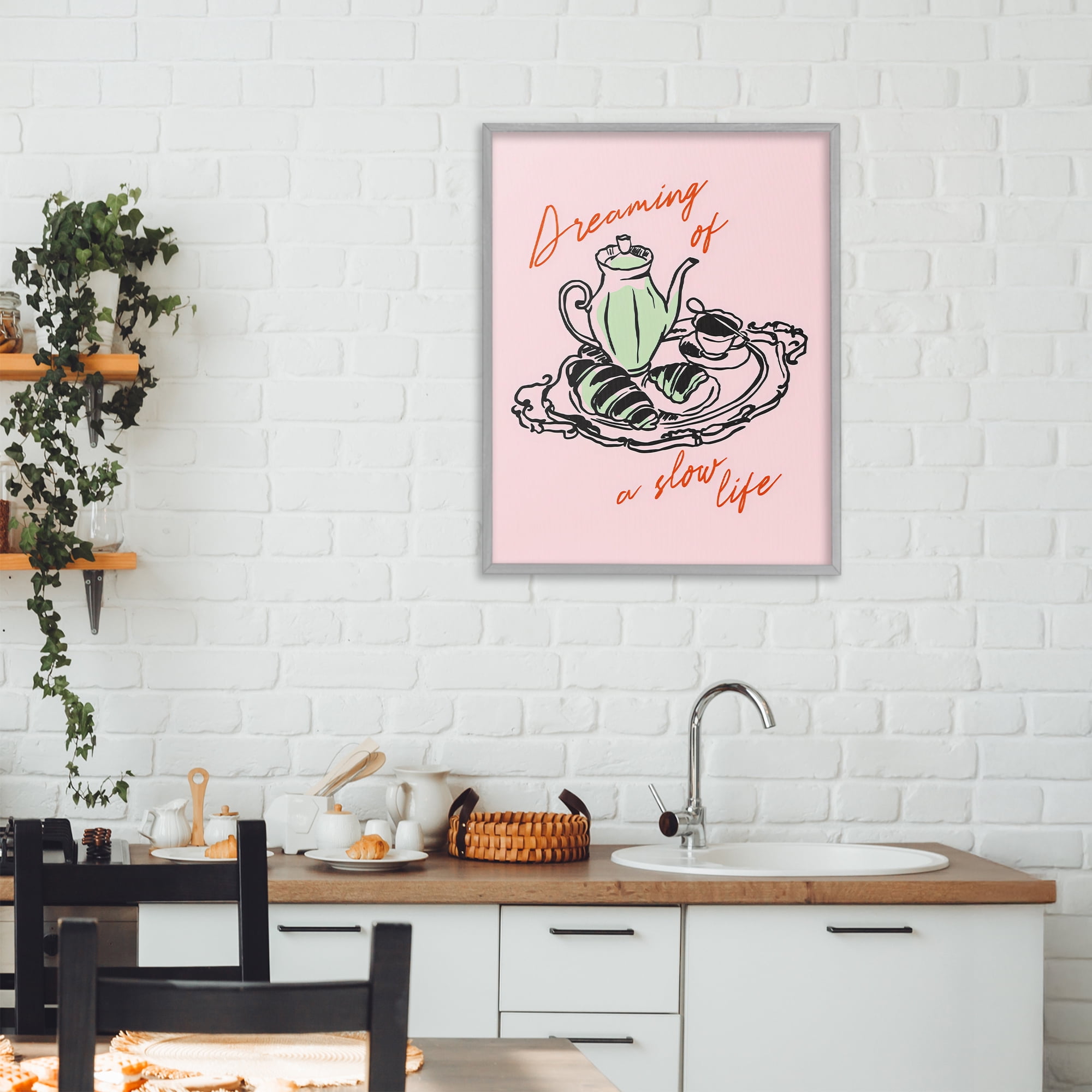 Stupell Industries Slow Life Tea Platter Gray Framed Giclee Art, design by The Prints Vibe