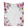 thumbnail image 1 of Floral Soft Flannel Fleece Blanket, Flower Background with Florets Blooms Bouquet Romance Bridal Watercolor Art, Cozy Plush for Indoor and Outdoor Use, 60" x 80", Fuchsia Green Blue, by Ambesonne, 1 of 6