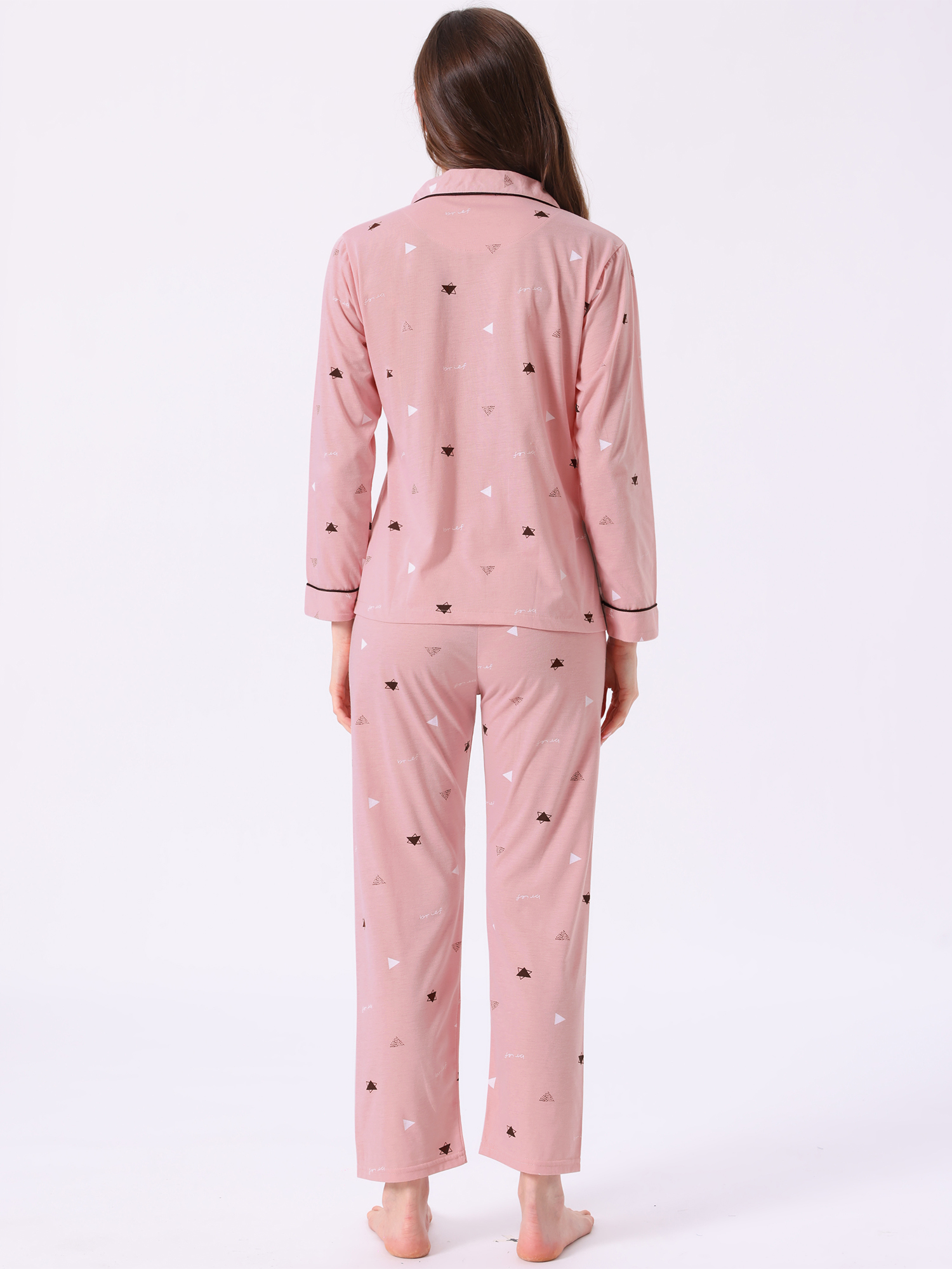 DARING DIVA Lounge Set Cotton Button Up Cute Print Pajama Set L Triangle