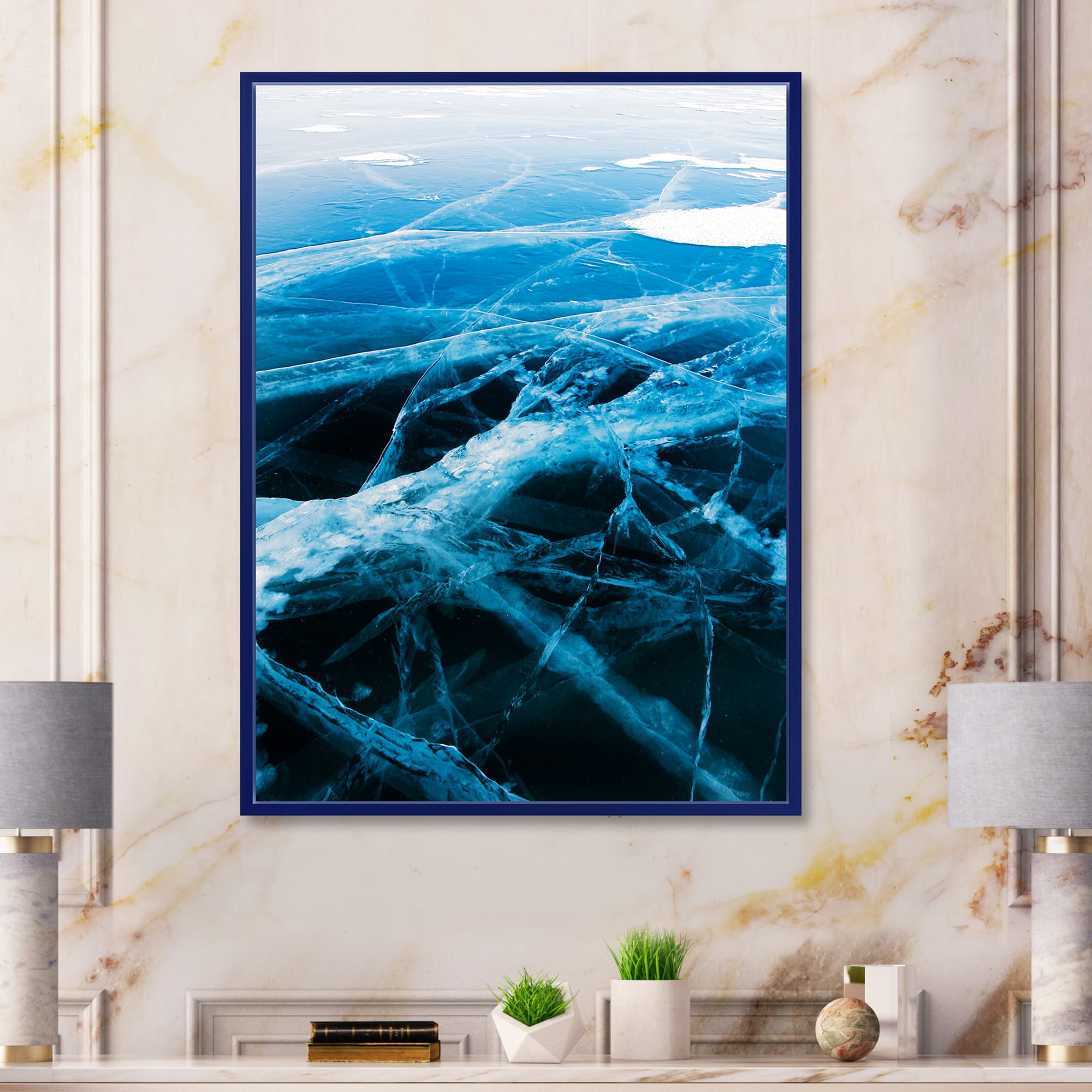 Designart 'White and Blue Ice Structure II' Modern Framed Canvas Wall Art Print