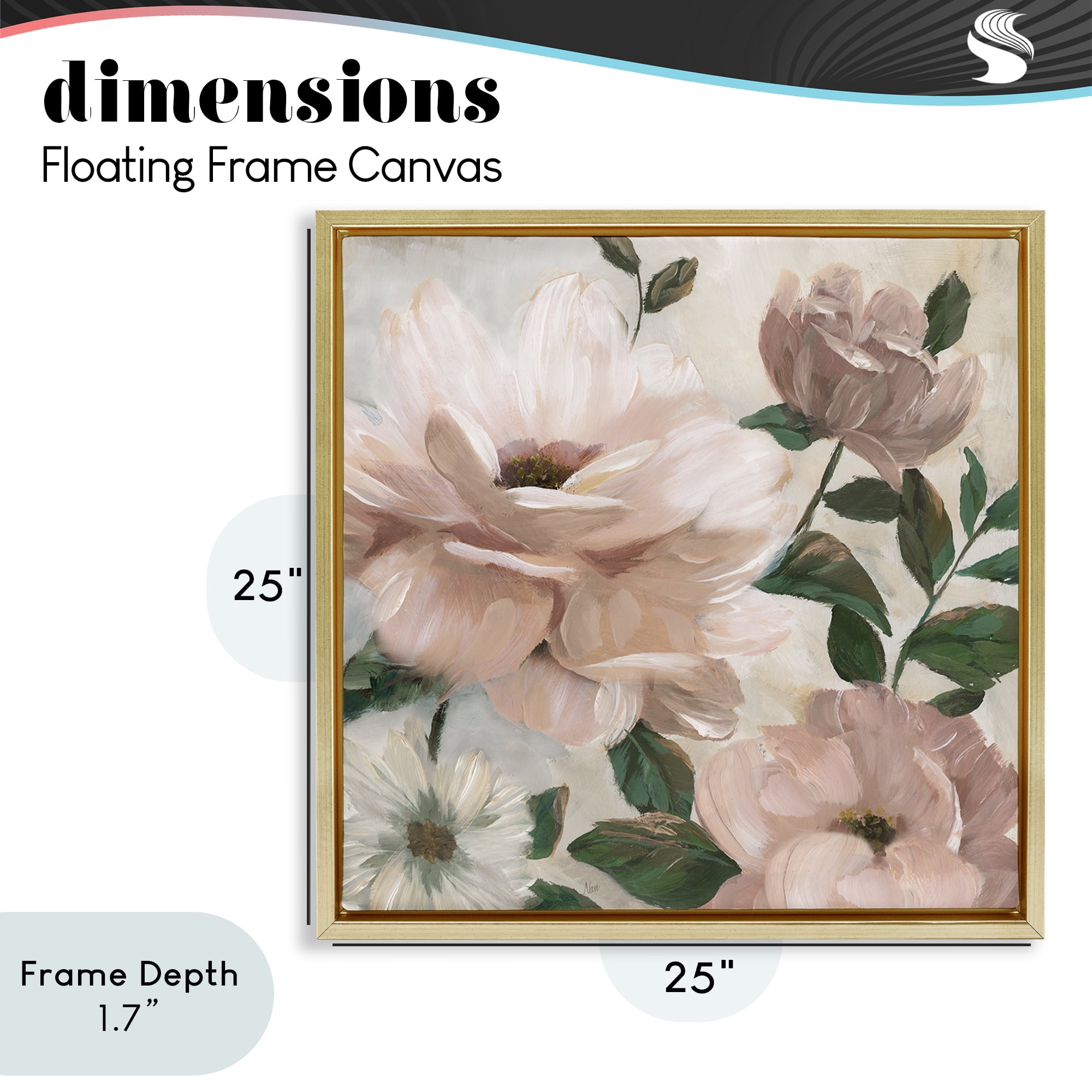 Stupell Industries Budding Blush Peonies & Leaves Gold Framed Floater Canvas Wall Art, design by Nan