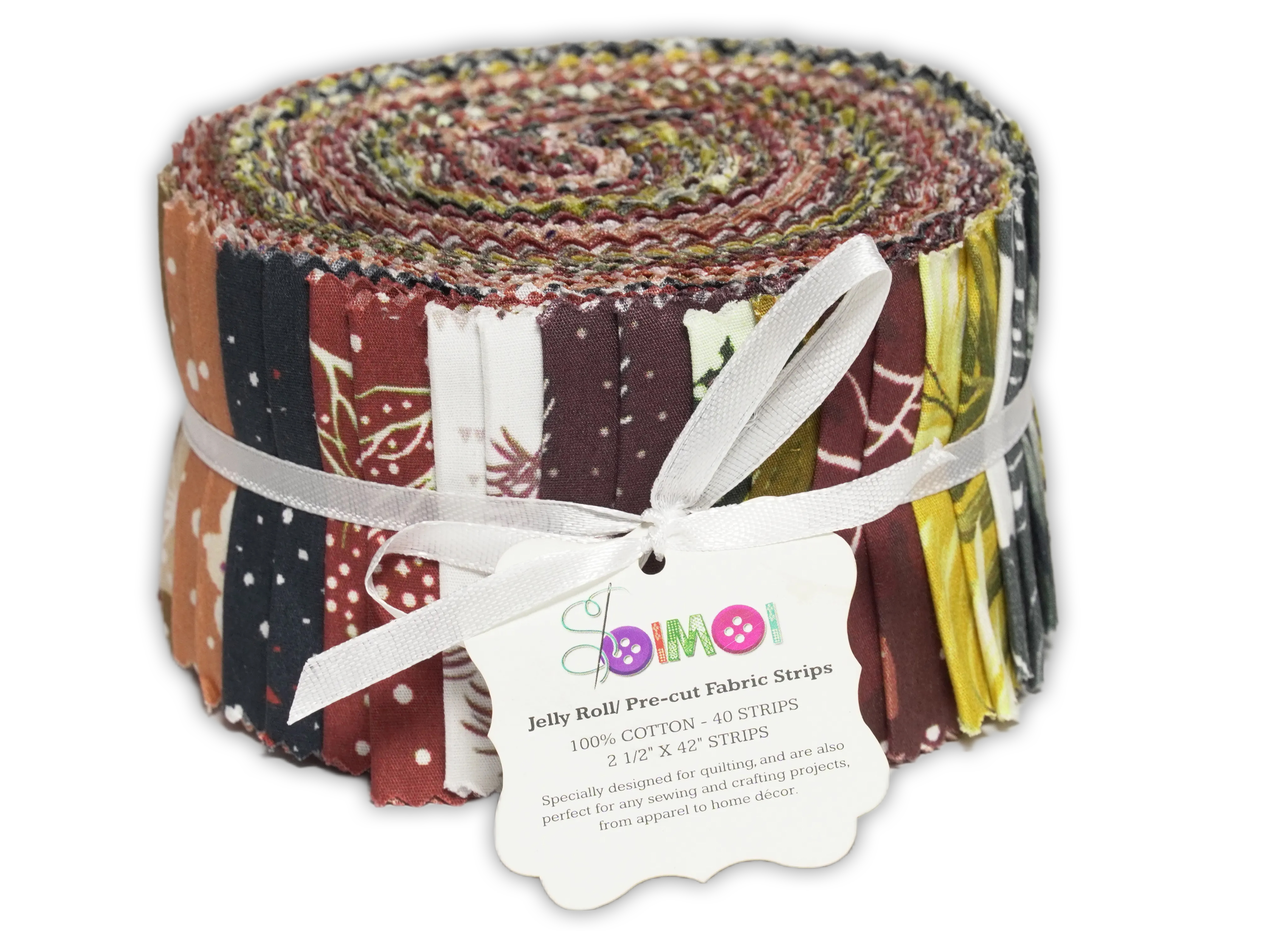 Soimoi 40Pcs Tree Print Precut Fabrics Strips Roll Up 2.5x42inches Cotton Jelly Rolls for Quilting