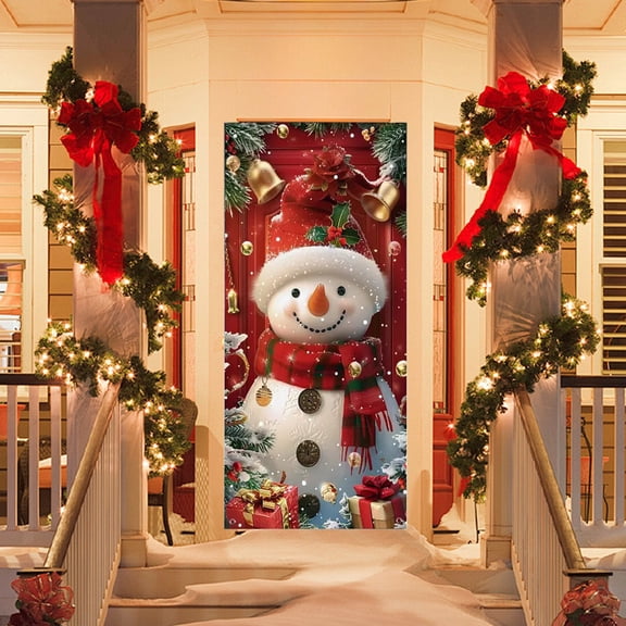 Sahpxhe 1Pc Christmas Door Banner Santa Claus Door Cover,Festive Holiday Pattern Hanging Door Decoration for Front Porch Wall Home Party Dispaly,70.86x35.43in Multicolor-D