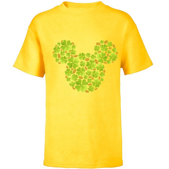 Disney Mickey Mouse Icon Lucky Shamrock St. Patrick’s Day - Short Sleeve T-Shirt for Kids - Customized-Yellow