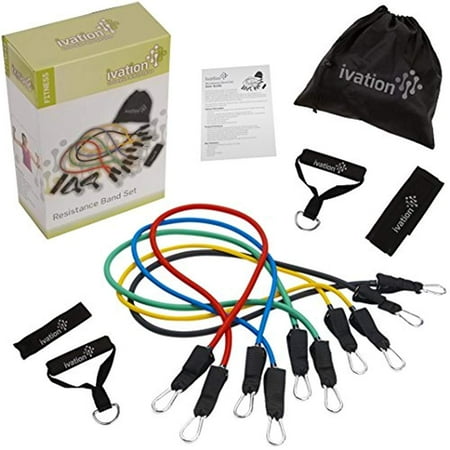Foam Grip Set Ivation Resistance Band Set - Detachable Foam Grip Handles, Door Anchor, Ankle Straps, Starter Guide & Carrying Case Included ()
