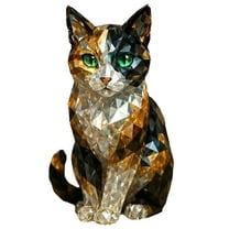 ACDANC Cat Sculptures Handmade Animal Figurines Collectible Art Painted Glass Animal Statue Cat Figurines for Home Office Bar Decor