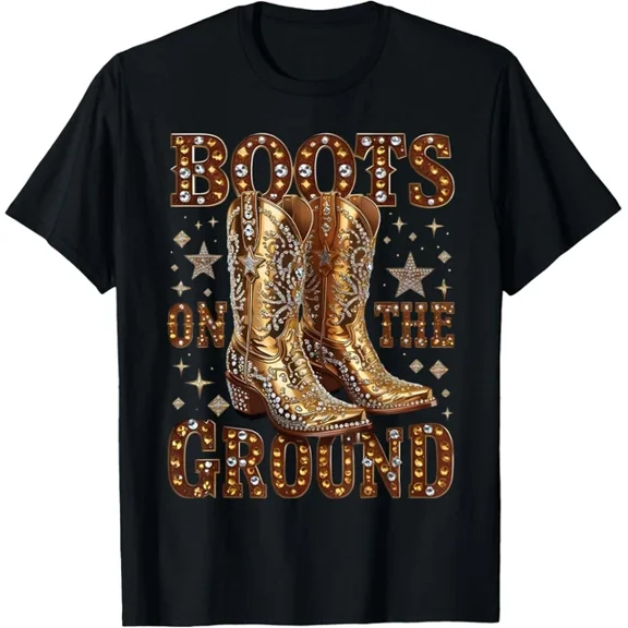 Hot Trending T-Shirt With Boots On The Ground Boot Cowboy Western Cowgirl Linedance T Shirt Funny Gift Ide Design Preview Only