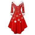 thumbnail image 4 of Christmas Dresses for Women Women's Fashionable V-neck Casual And Form-fitting Christmas Printed Long-sleeved Dress for Holiday Party,Wine,XL, 4 of 5