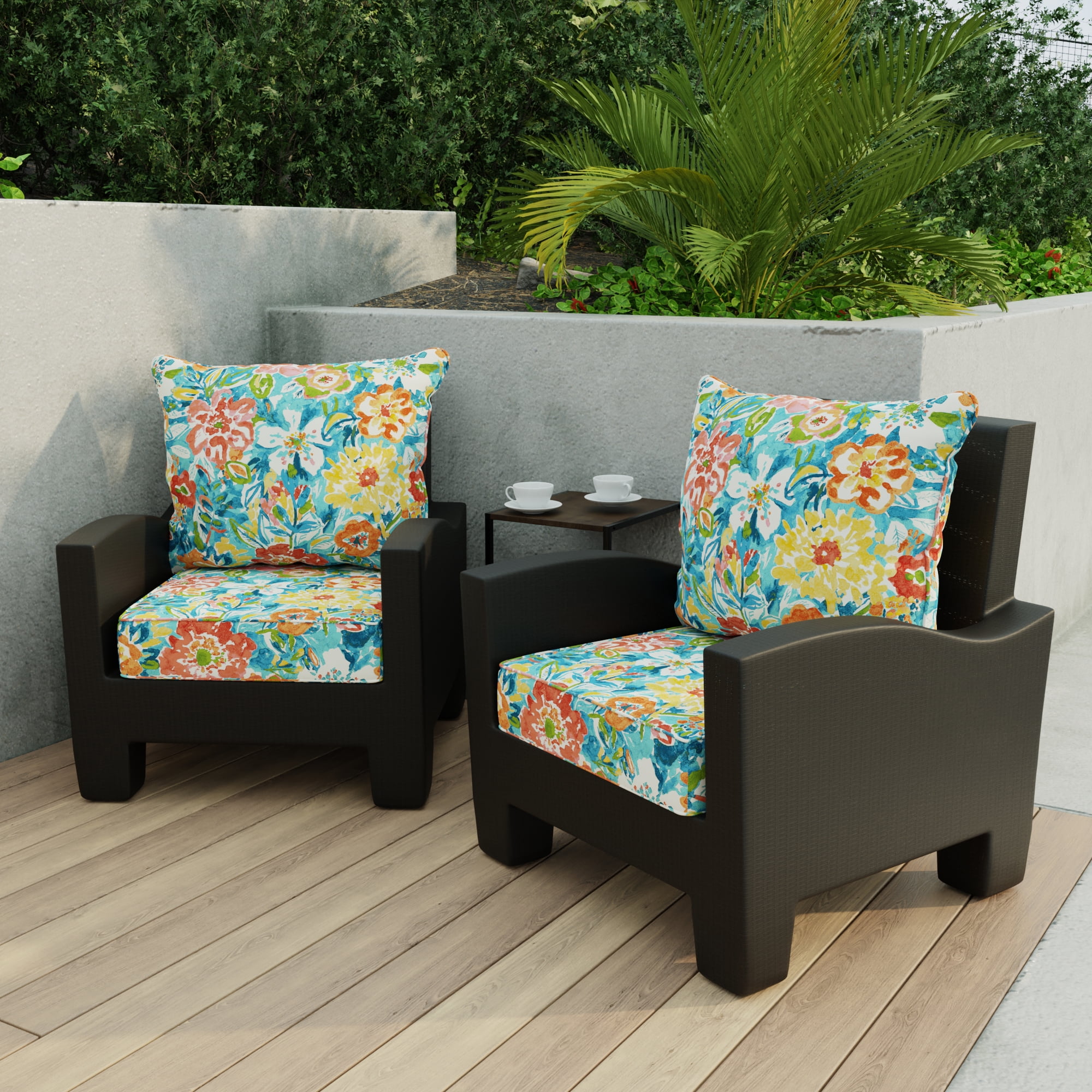 Jordan Manufacturing 46.5" x 24" Sun River Sky Multicolor Floral Rectangular Outdoor Deep Seat Chair Cushion Set with Welt
