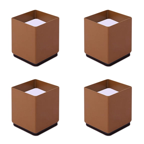 Square Carbon Steel Lift Furniture Risers Legs,2cm Groove,Self-Adhesive Brown Heightening Dining Table Legs,for Cupboard Sofa Cabinet Dresser Bed Coffee Table,4pcs (4x5cm,Brown)