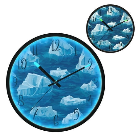 Voice Controlled Luminous Clock LED Night Light 12 Inch Silent Wall Clock Suitable for Bedroom and Living Room Home Decoration Blue Iceberg