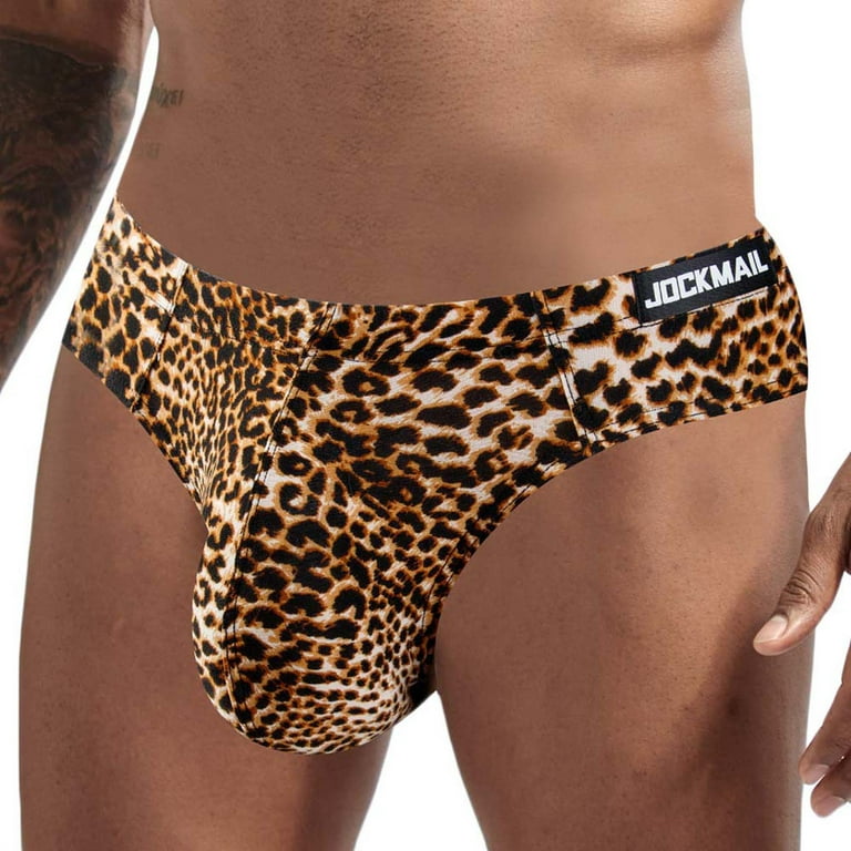 QENGING Mens Briefs Underwear Leopard Prints Silky Temptation Single Thong  Bikini G-Strings Pants M Deals Clearance