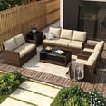 thumbnail image 3 of AECOJOY 7 Pieces Outdoor Furniture Set with Two Storage Boxes, Rattan Wicker Sectional Sofa in Brown Wicker& Beige Cushions, 3 of 6