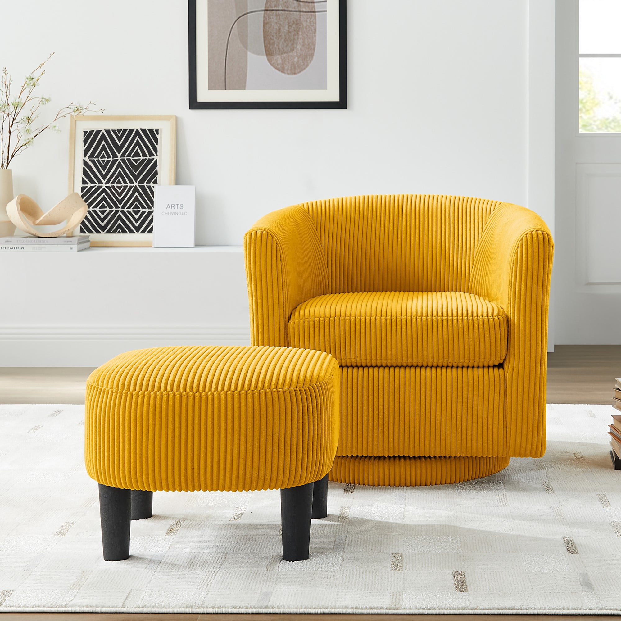 Swivel Accent Chair 360° Comfy Recliner Corduroy Arm Chair