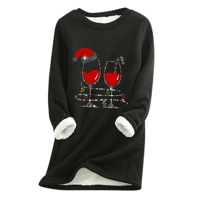 Économies de Rentrée Scolaire! Aqestyerly Hauts de Noël pour Femmes Mode Féminine Impression de Noël Manches Régulières Hiver Ample Vacances Décontracté Col Rond Chemise Hauts