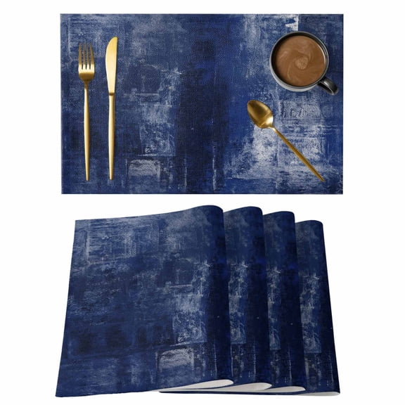Navy Blue Placemats Set of 4 Retro Oil Painting Modern Abstract Art Aesthetics Place Mats Indoor Wipeable Table Mats Washable Dining Table Placemats for Kitchen Holiday Party Home Decor 13x19 Inch
