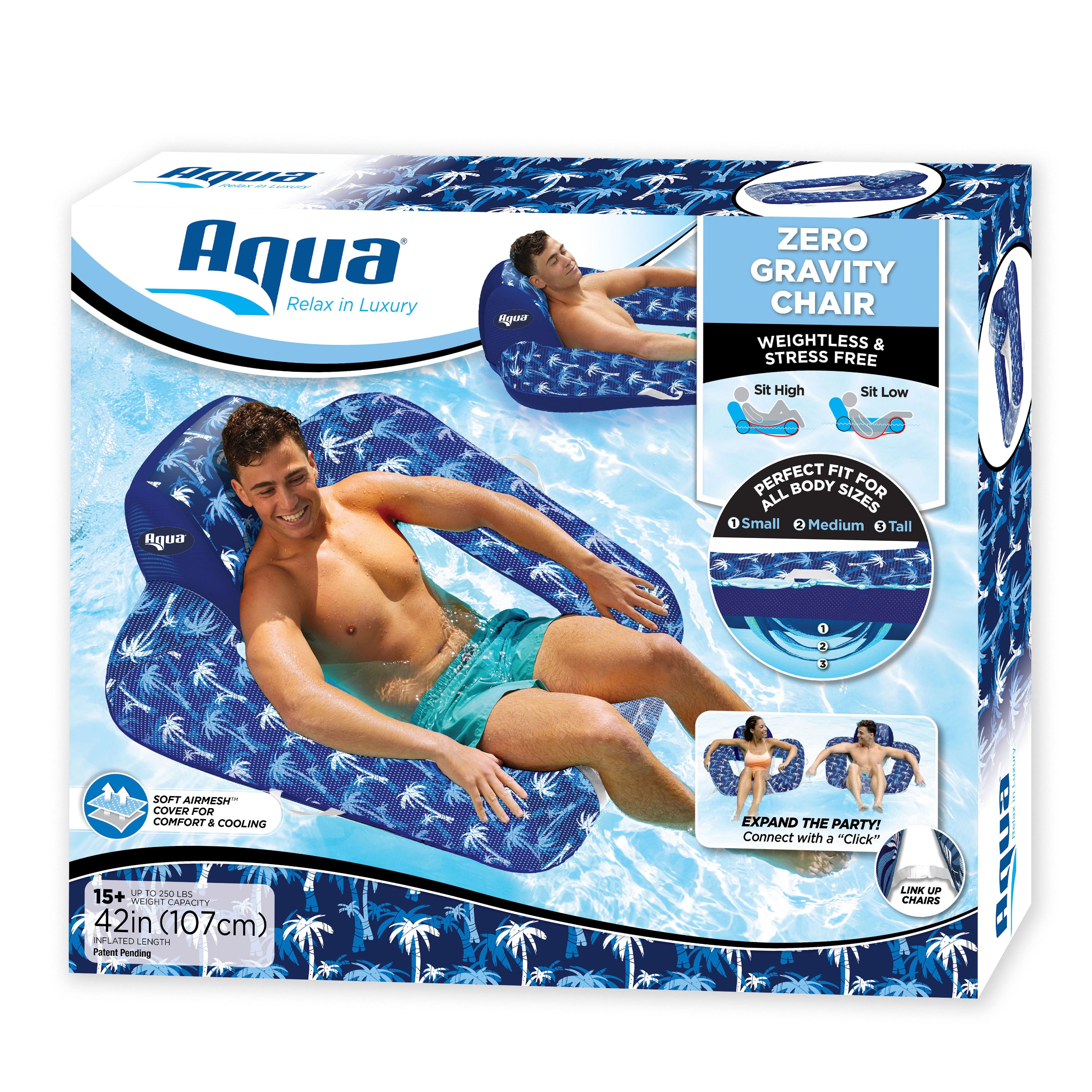 Aqua Supreme Zero Gravity Pool Float, Adjustuble and Cooling Chair, Palm Trees, Blue