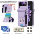 thumbnail image 2 of for Samsung Galaxy Z Flip 4 Wallet Case Crossbody, PU Leather Zipper Handbag Purse Flip Cover, Back Card Slots, Adjustable Shoulder Strap, Finger Ring Stand for Samsung Galaxy Z Flip 4, Purple, 2 of 8