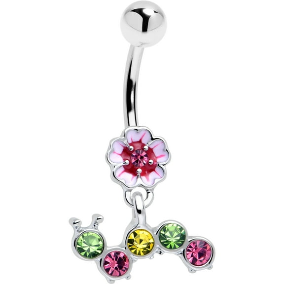 Body Candy Dangle Belly Ring - 316L Stainless Steel Navel Ring Piercing Caterpillar Flower Belly Button Ring for Women Men