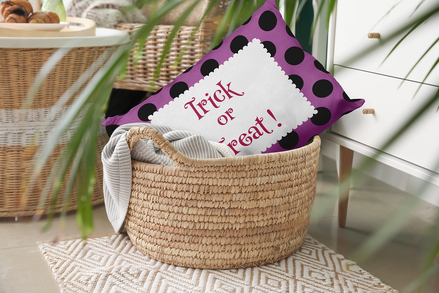 20" x 14" Simply Daisy Halloween Trick or Treat Dots Polyester Accent Pillow, Orchid Qty 1