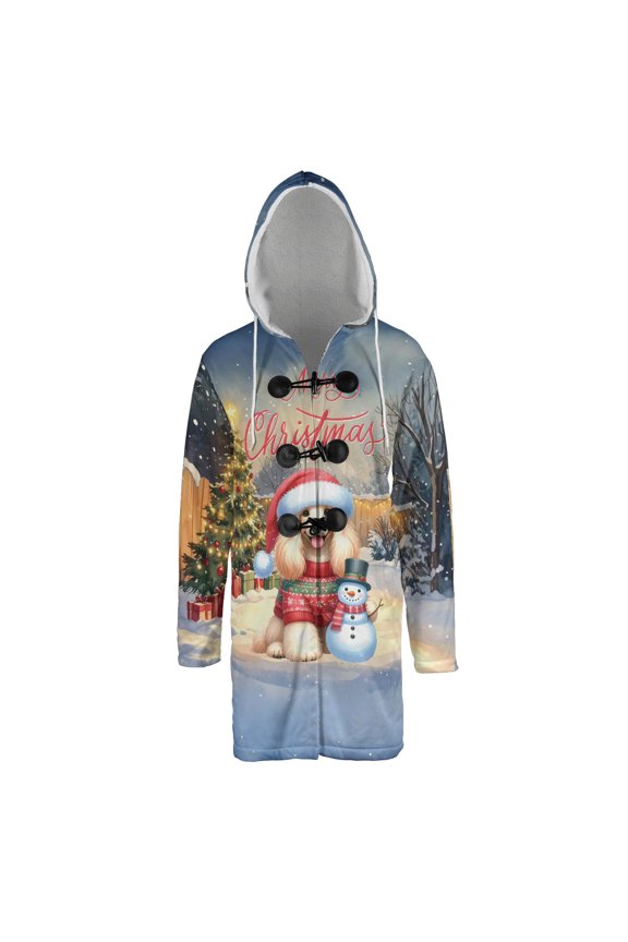 Merry Christmas Woofmas Xmas Noel Afghan Hound Santa Snowman All Over Print 3D Hooded Duffle Toggle Coat Dog Lover - 13016