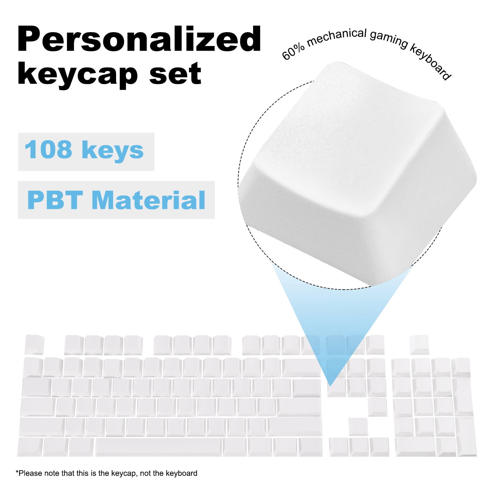 108 Key PBT Keycap Set OEM Profile Backlit Double Shot for Keys Mechanical Keyboard Layout, White