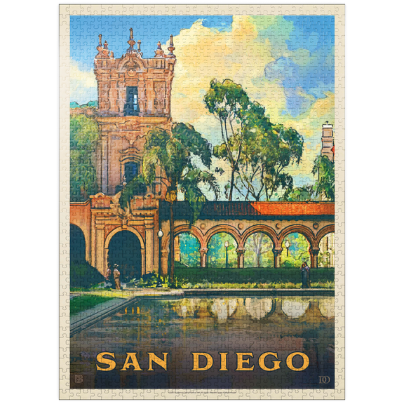 MyPuzzle - San Diego, CA: Balboa Park, Vintage Poster - Premium 1000 Piece Jigsaw Puzzle for Adults