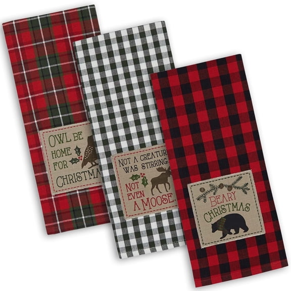Design Imports Christmas Dish Towel Set, Multicolor Check, 3 Count