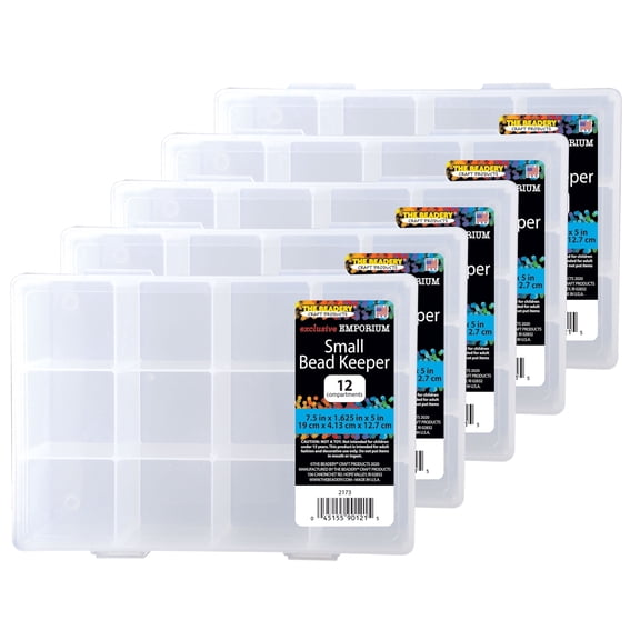 The Beadery - 12 Compartment Clear Plastic Storage Box - 5 Pack - 2173