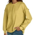 thumbnail image 2 of Holzkary Oversized Sweatshirt for Women Loose Pullover Knit Sweatshirt with Exposed Seams & Loose Fit Casual Long Sleeve Sweatshirt Comfy Fall Winter Outfits Clothes 2025 Fashion Yellow M, 2 of 9