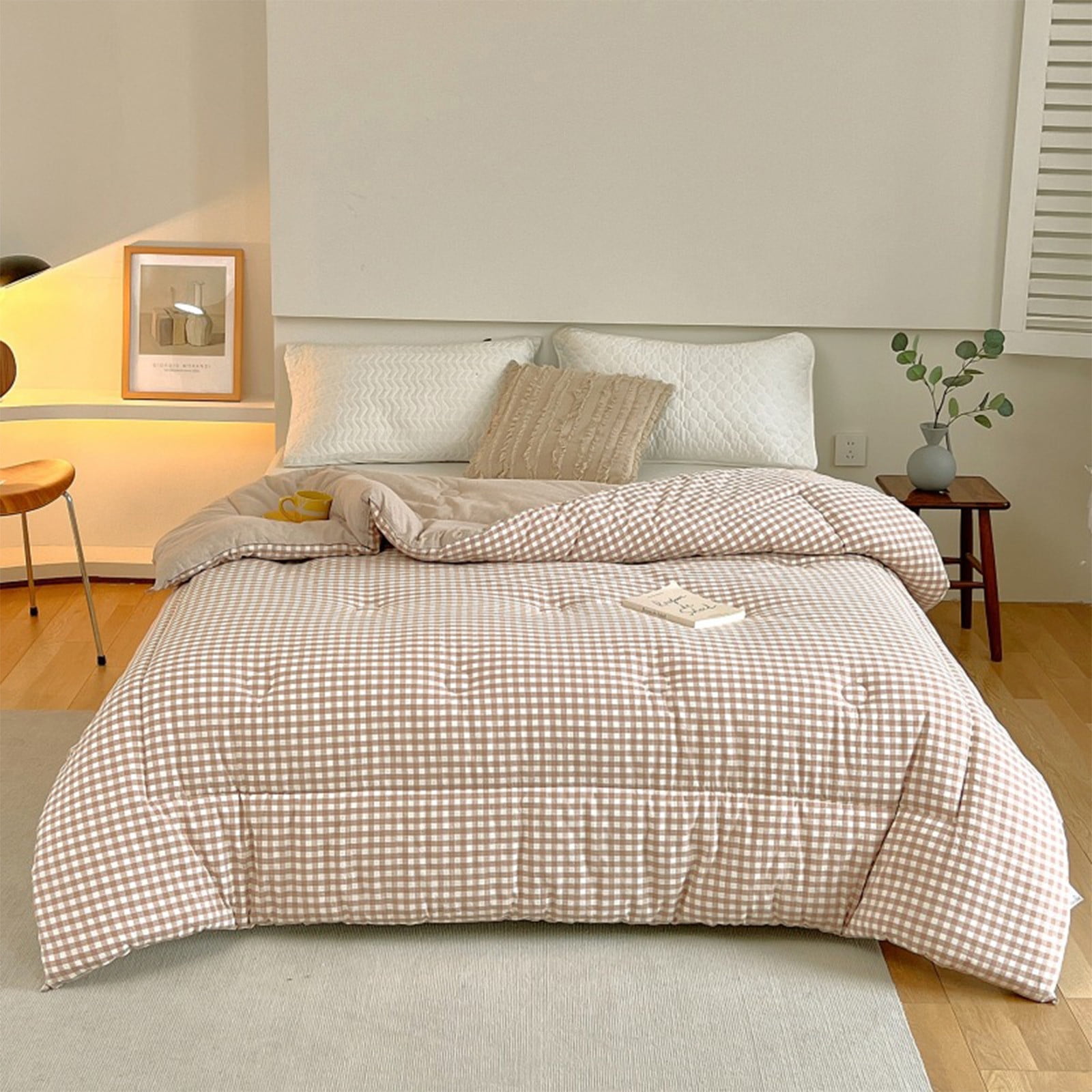 Hiroekza Twin Size Comforter Thickened Spring and Fall Quilt 100% Cotton Lightweight Microfiber Soybean Fiber Skin-friendly Quilt 59x78in Soft Bed Coverlet for All Seasons Khaki