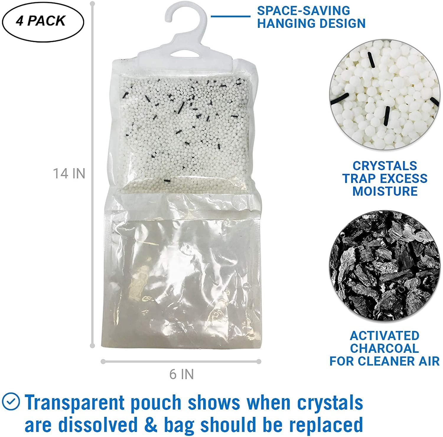 Better Boat Hanging Moisture Absorber and Charcoal Dehumidifier Bags, Fragrance Free, 4-Pack