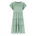 thumbnail image 5 of Bpmpbo Girls Shirt Dress Knee-length Dresses 4-14 Years Short Sleeve A Line Dress Flying Sleeve Round Neck Solid Dress with Pockets, 5 of 6