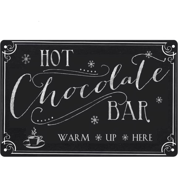8 x 12 in Metal Tin Sign - Warm Up Here Hot Chocolate Bar Sign Kitchen Decorative Cafe Bar Home Metal Plate Wall Decor Retro Plaque 8x12 Inch