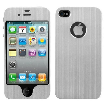 Insten Silver brushedMETAL Decal Shield Phone Protector Case For APPLE iPhone 4 4S
