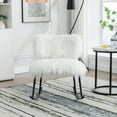thumbnail image 2 of Small Rocking Chair, 25.2'' Wide Faux Fur Plush Nursery Rocking Chair, Upholstered Comfy Glider Chair with Metal Rocker, Mid Century Modern Accent Rocking Chair for Living Room, Bedroom, Ivory, 2 of 7