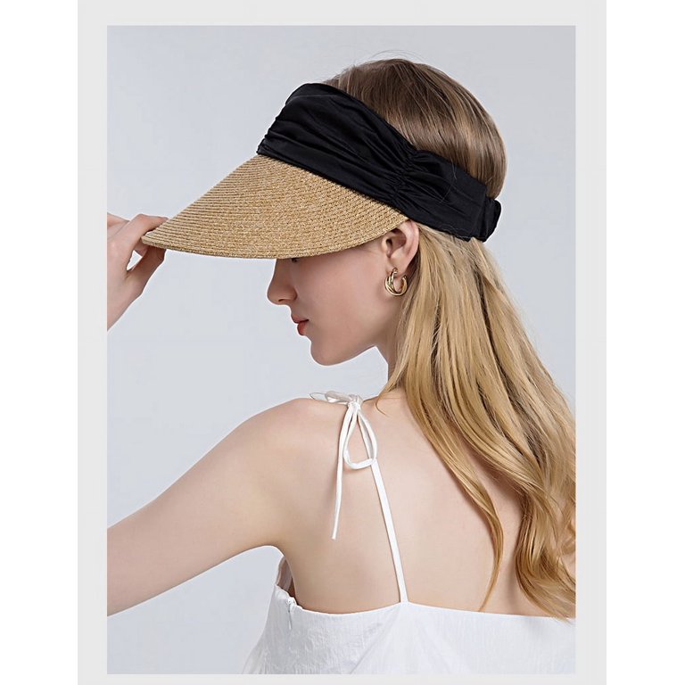 Women Straw Sun Visor, Wide Brim UPF 50+ UV Protection hat  display picture 2