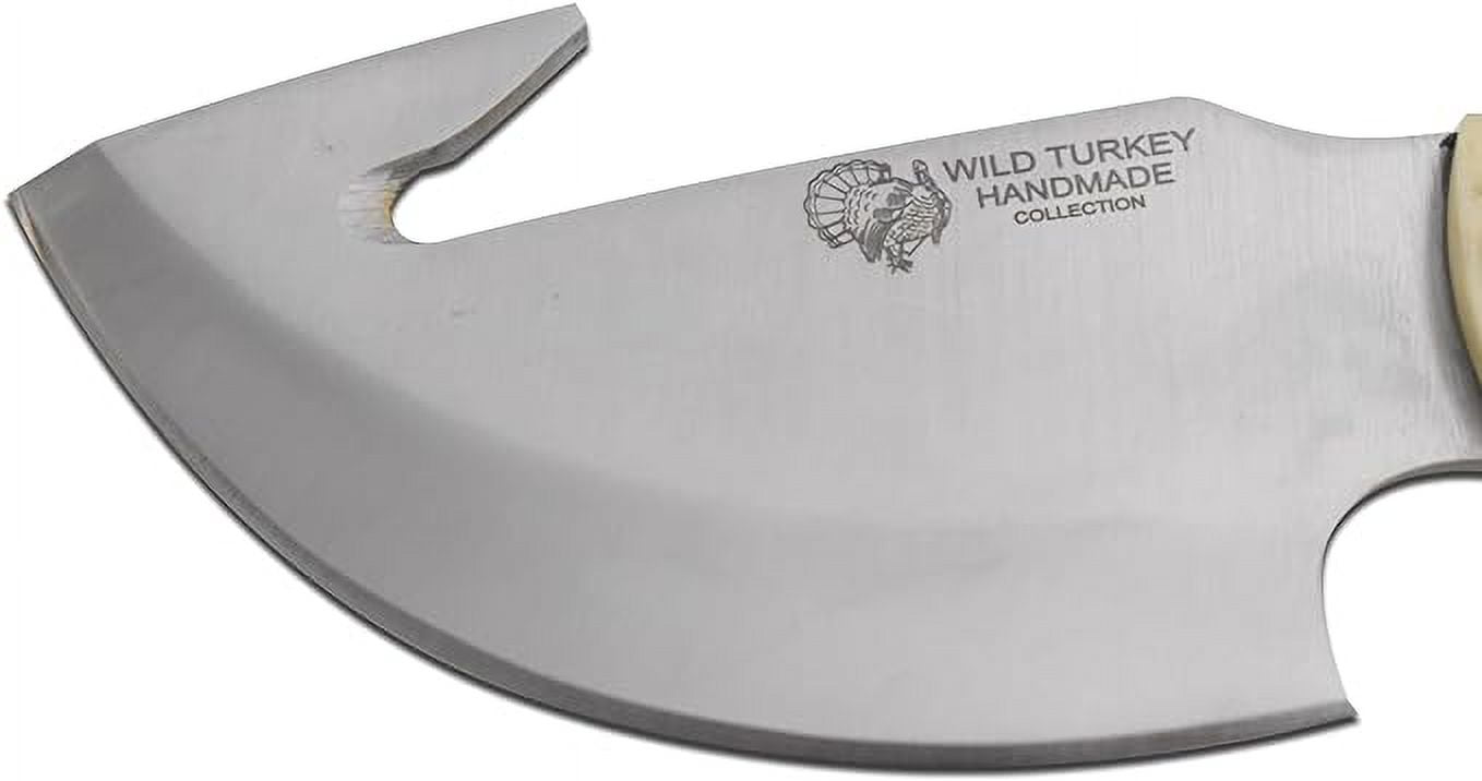 Wild Turkey Handmade 9.5" Bone Handle Gut Hook Skinner Knife with Leather Sheath