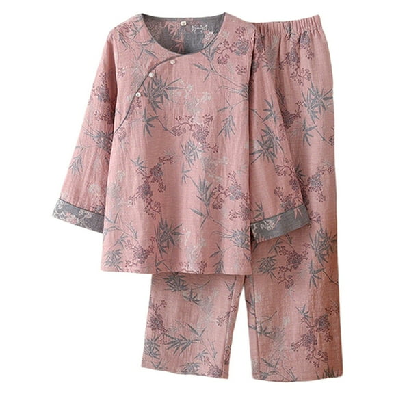 Pajamas For Women Set Pure Jacquard With 3/4 Sleeves Slanted Collar Sleepwear Loungewear Nightwear Nightclothes Homewear