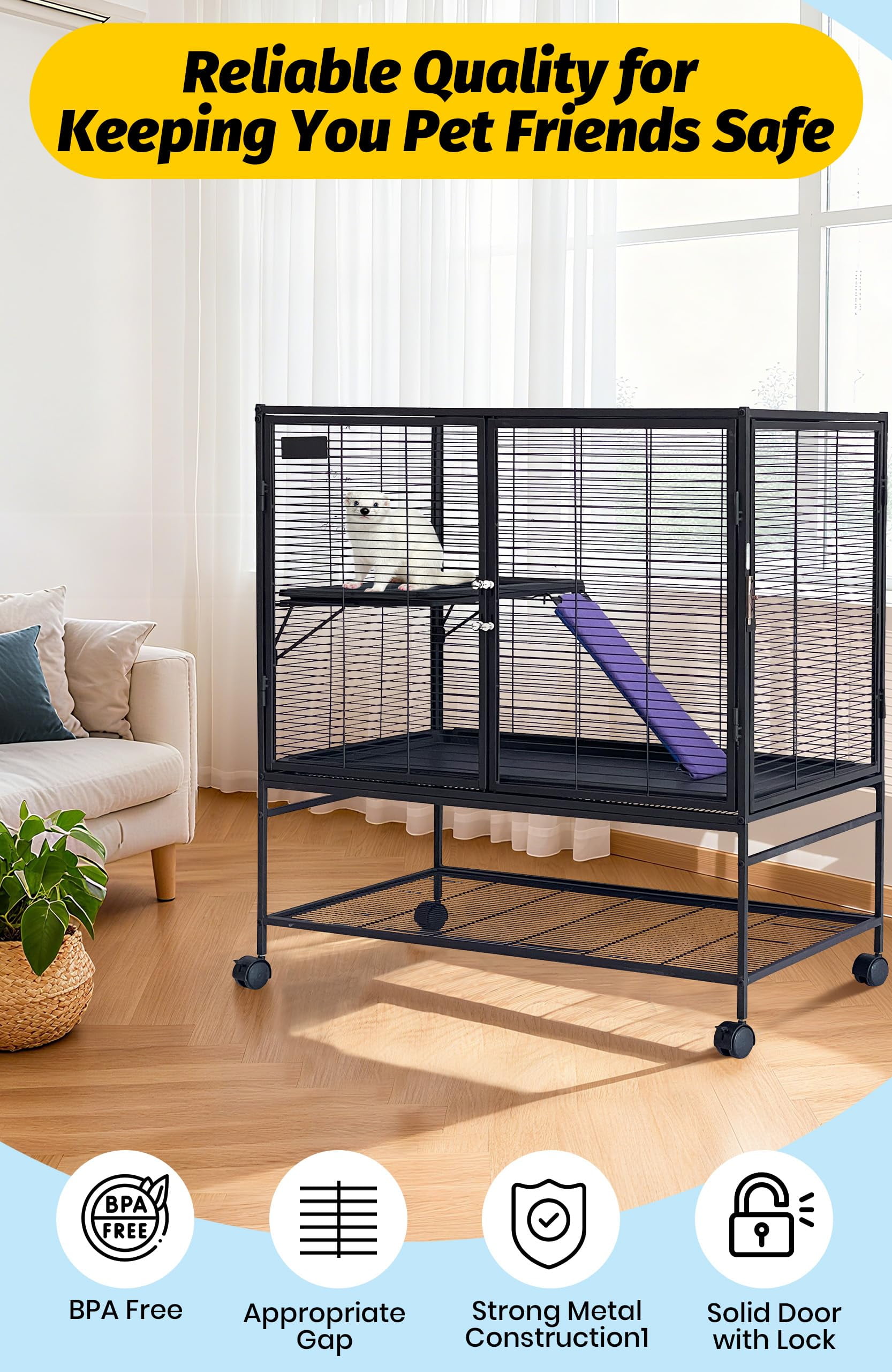 QinaQin Small Animal Cage, Multi Level Metal Habitat with Ramps, Shelves and Trays for Ferrets, Rabbits or Guinea Pigs