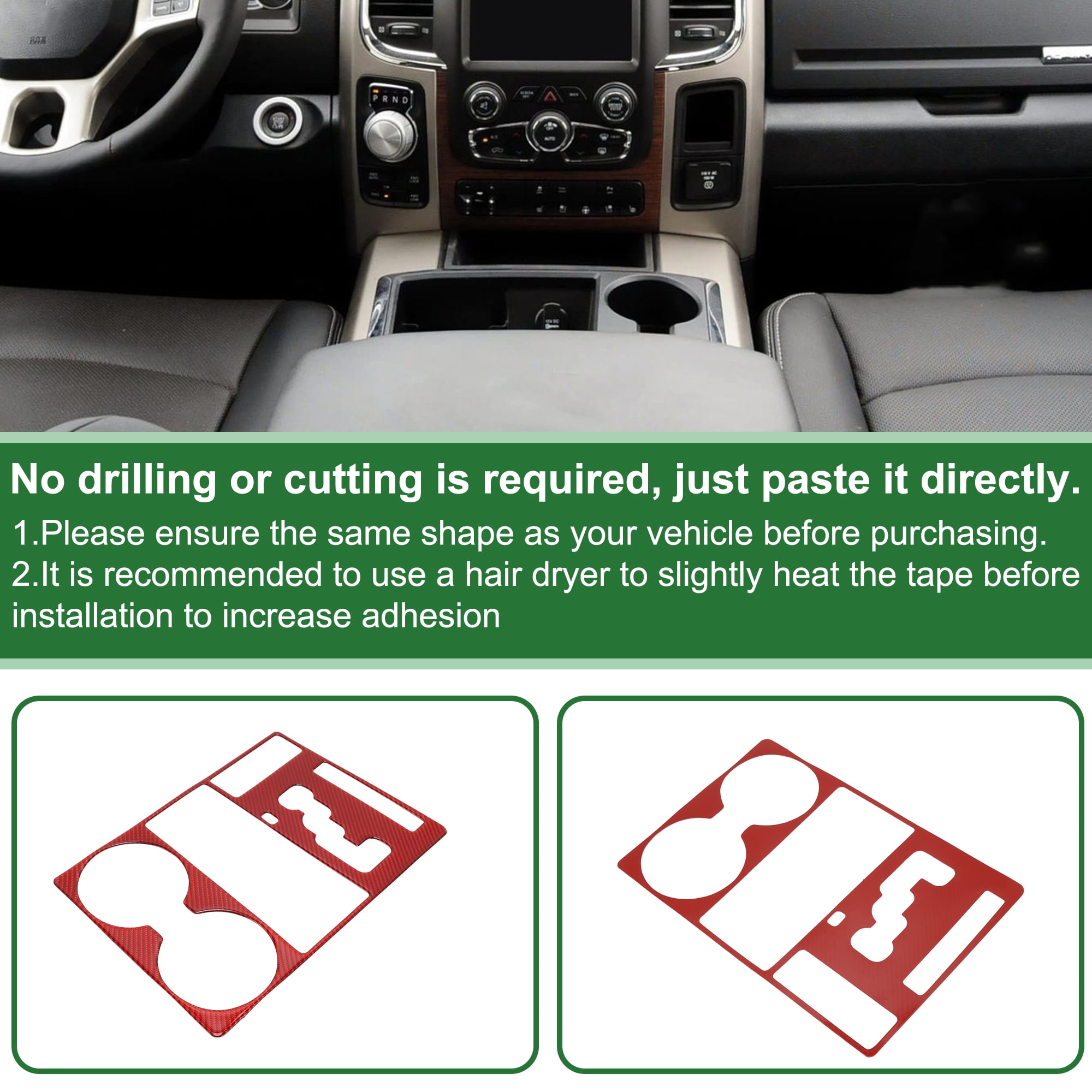 Unique Bargains Central Control Gear Shift Panel Trim Cover for Dodge for Ram 1500 13-15 Gear Shift Control Anti-Scratch Panel Sticker Carbon Fiber Red Half Pack Trim