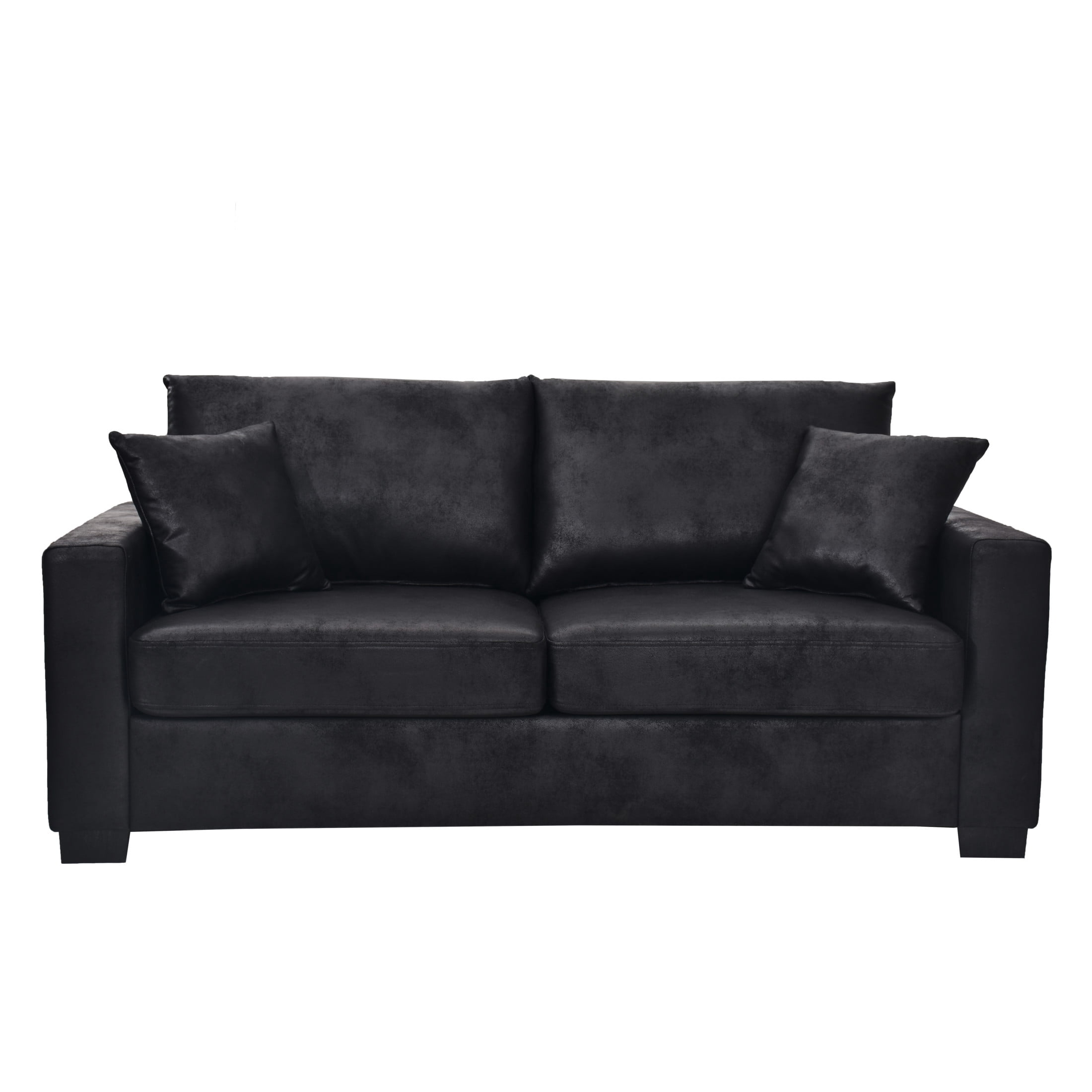 Noble House 69" Modern Loveseat, Foil Fabric Upholstered Sofa with 2 Throw Pillows, Black