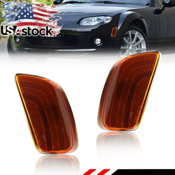 2PCS Amber Lens Front Bumper Turn Signal Lights Side Marker Lights Turn Warning Lights Parking Light For 2006 2007 2008 MAZDA MX-5 MIATA No Bulb/Socket Included