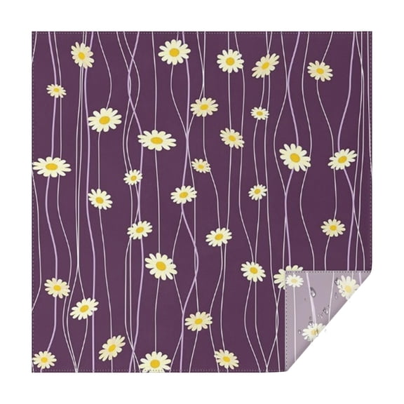 Purple Daisy Flower Wavy Lines Pattern Square Tablecloth,Waterproof Square Table Cover,Wipeable Spillproof Washable Table Cover for Home Kitchen Party Decor 42"X42"(107x107cm)