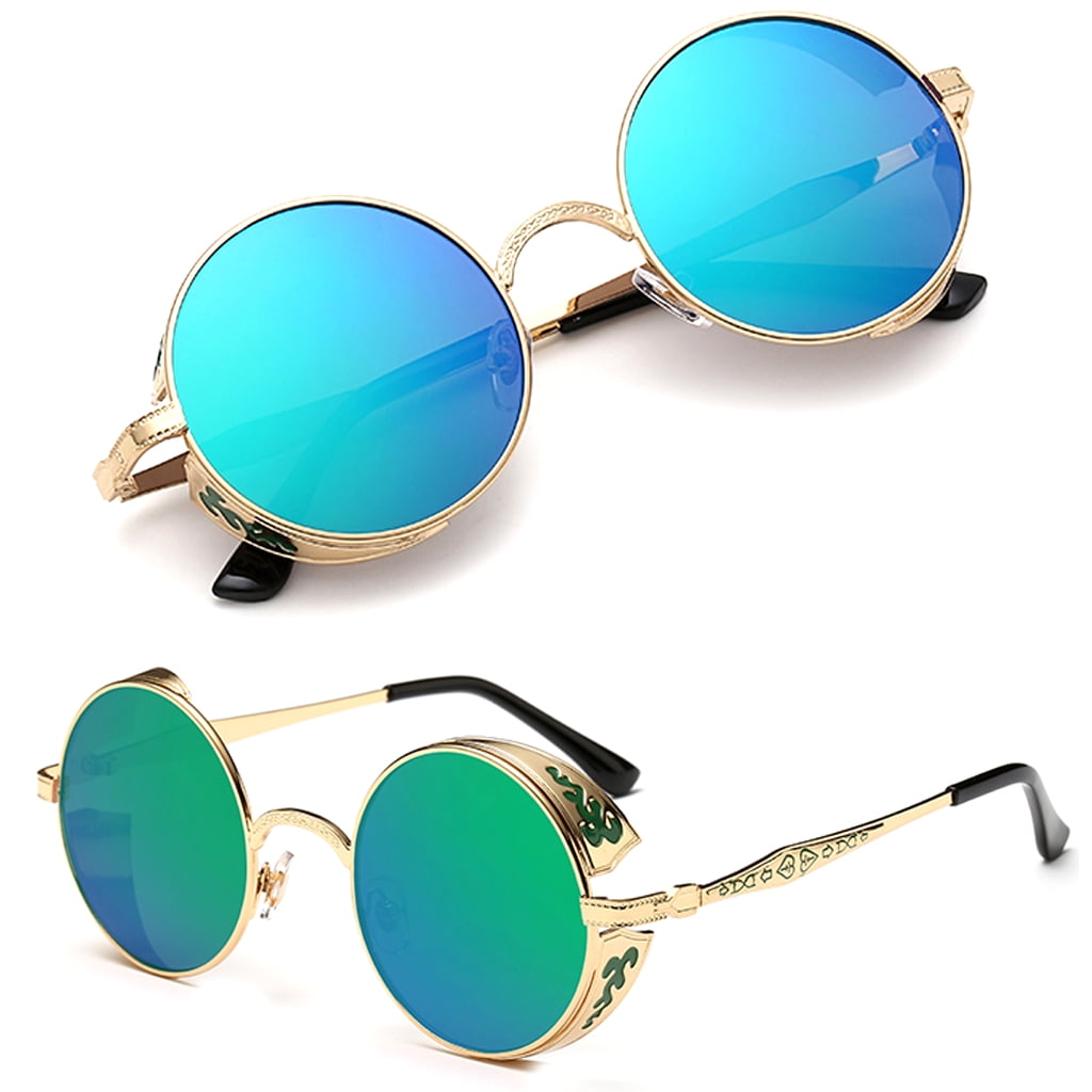 Vintage HD Polarized Steampunk Sunglasses Driving Round Mirrored Retro Eyewear 