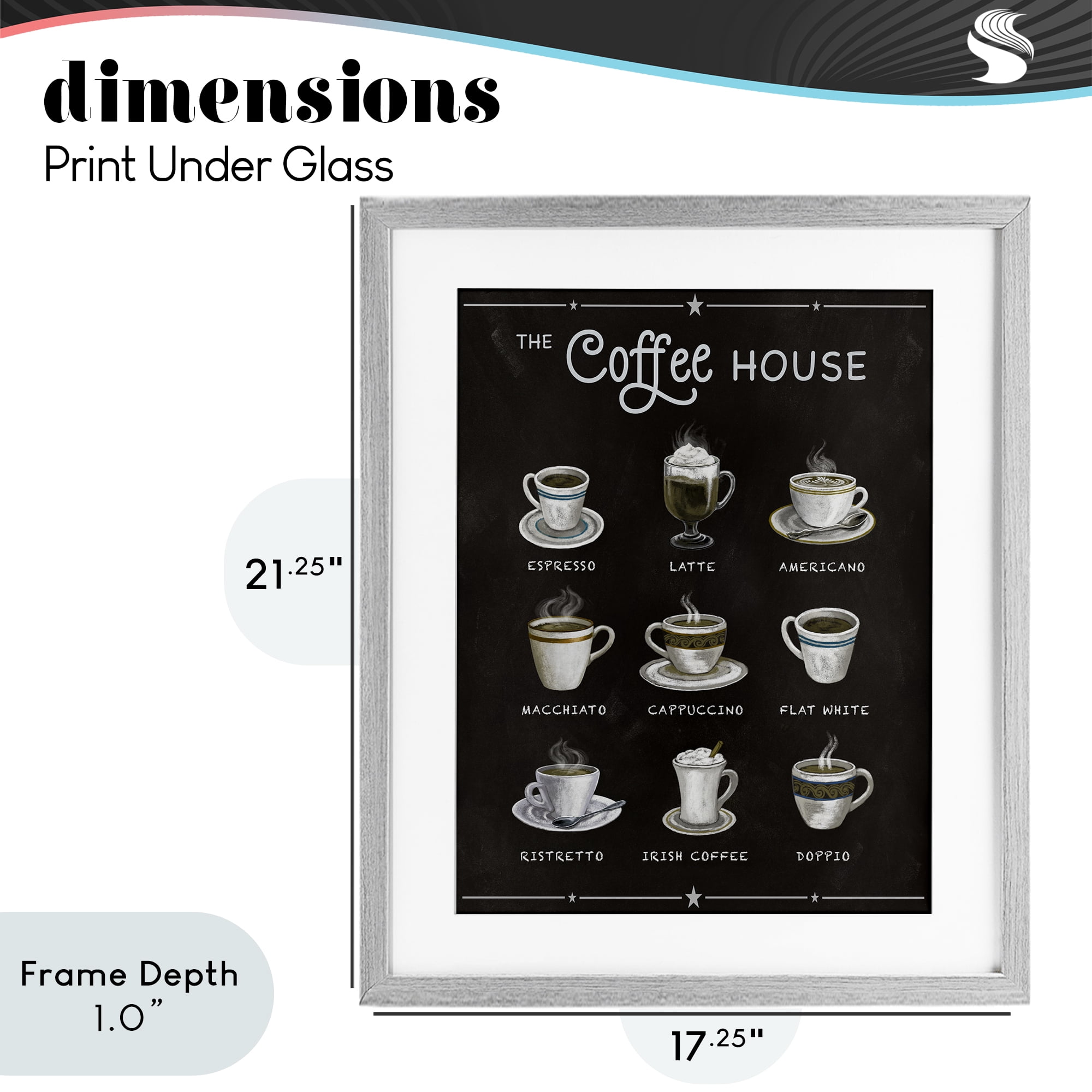 Stupell Industries The Coffee House Menu Gray Framed Print Under Glass, design by Conrad Knutsen